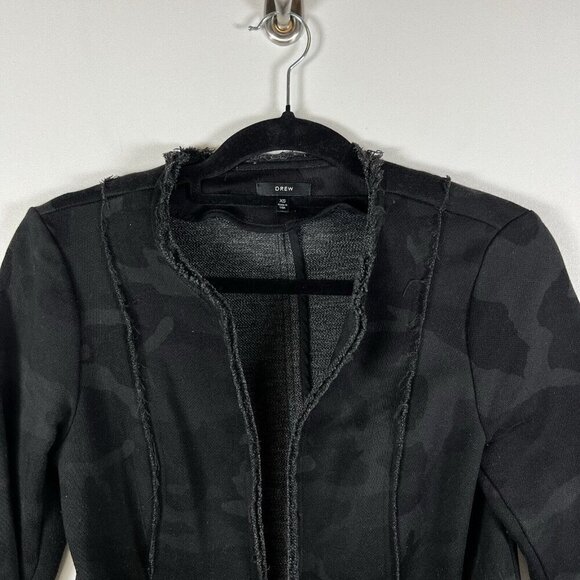 Drew Cotton Raw Edge Soft‎ Muted Camo Open Fitted Jacket EUC Black Grey XS - Picture 3 of 6